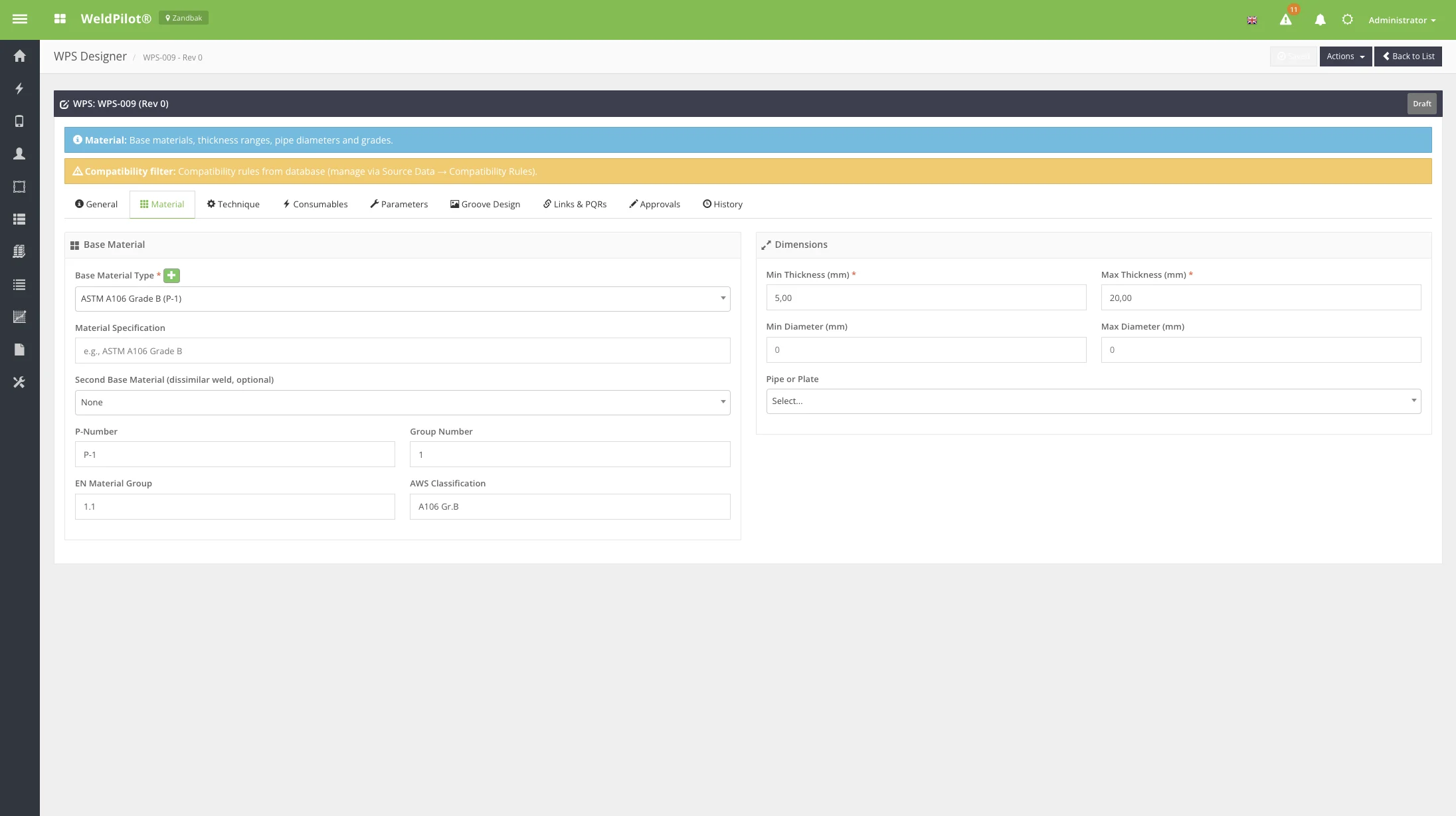 Material tab